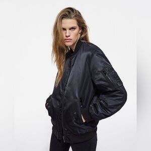 The Kooples Women’s Black Satin Bomber Jacket Leopard Lining Quilted EU XL NWT